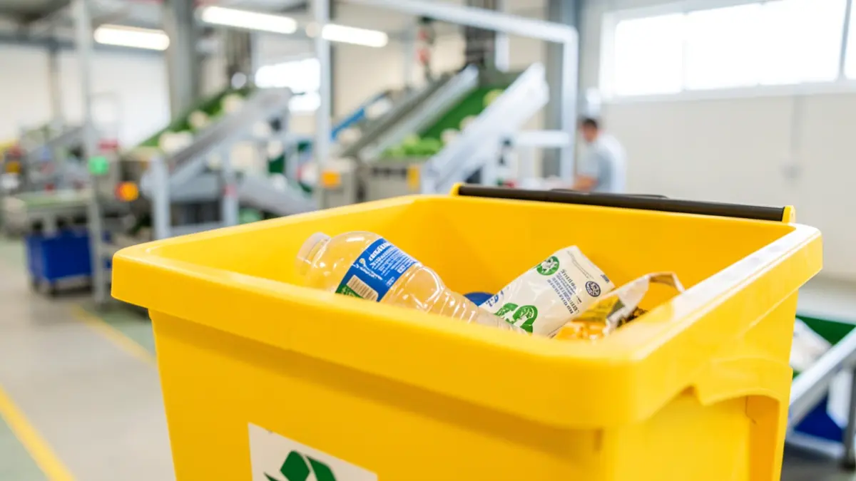 Generic image of incorrectly sorted waste in a yellow recycling bin.