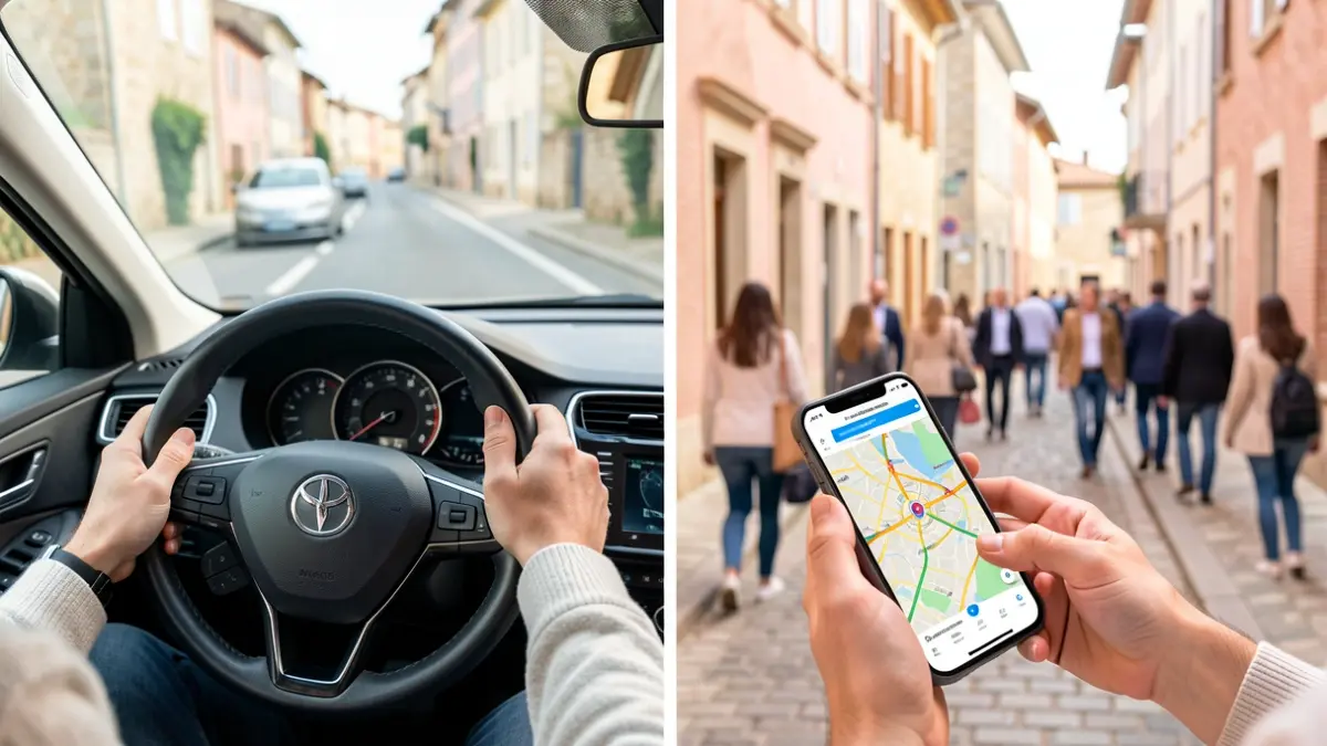 Image générique de covoiturage en Occitanie, montrant un volant et un smartphone.