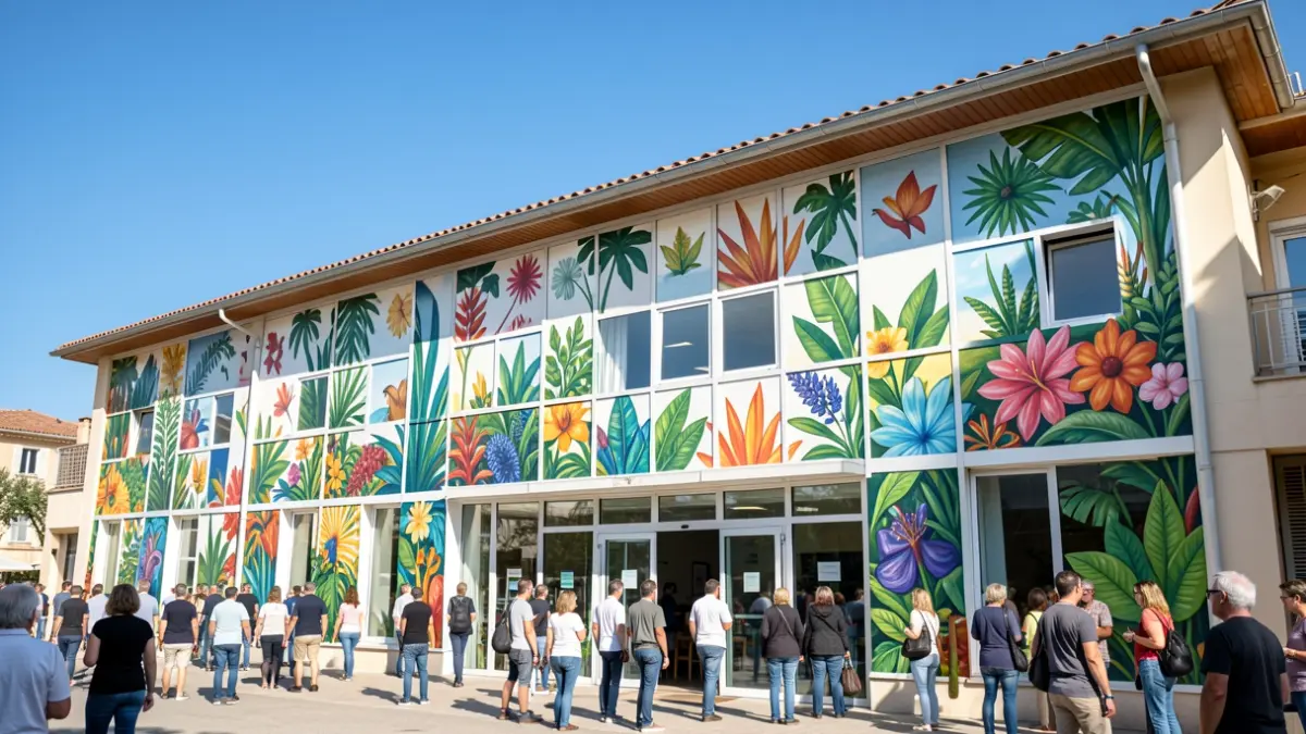 Image générique de la façade d'un centre de loisirs décorée de peintures colorées.