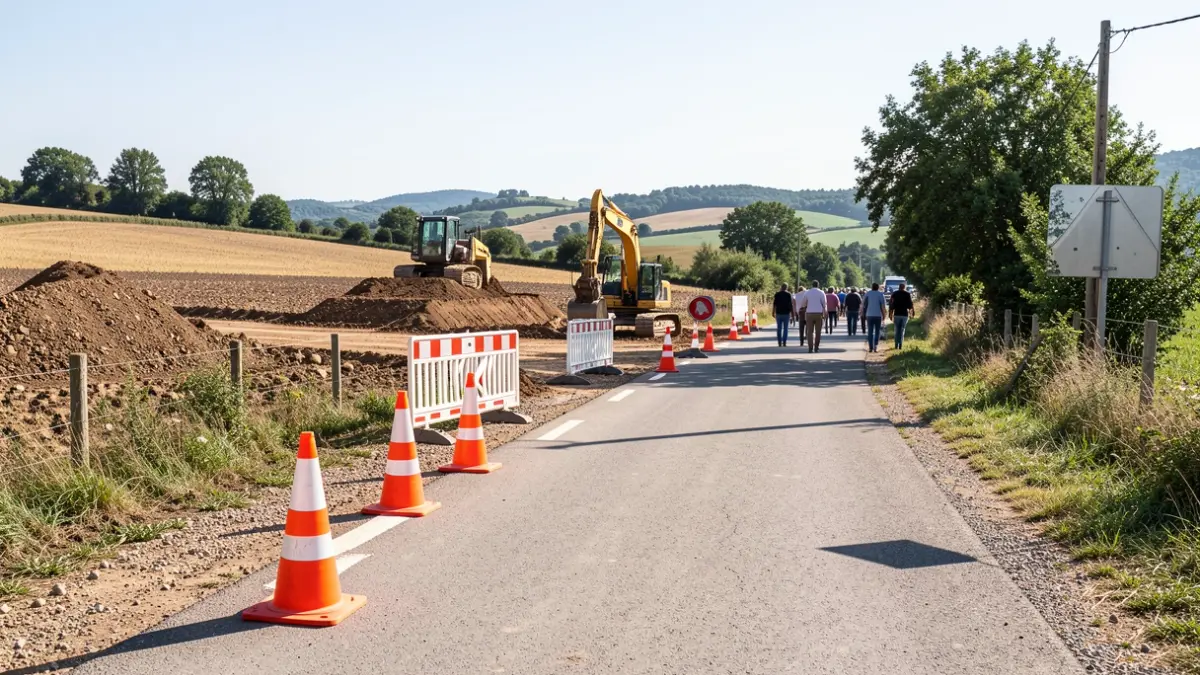 Construction site for the extension of the Express Bicycle Network n°4 on the RD4 in Pins-Justaret.