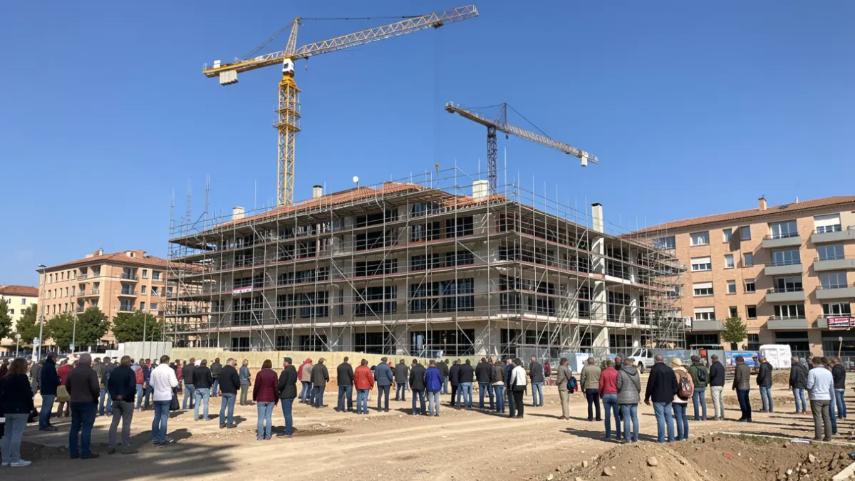 Image générique de chantier de construction près d'un hôpital, sous un ciel bleu.