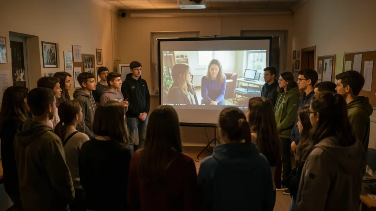 Image générique d'un groupe de jeunes regardant un film projeté dans une salle.