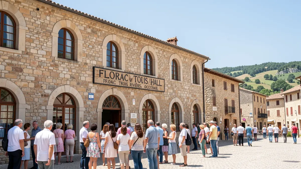 Facade of the town hall of Florac Trois Rivières, Occitanie.