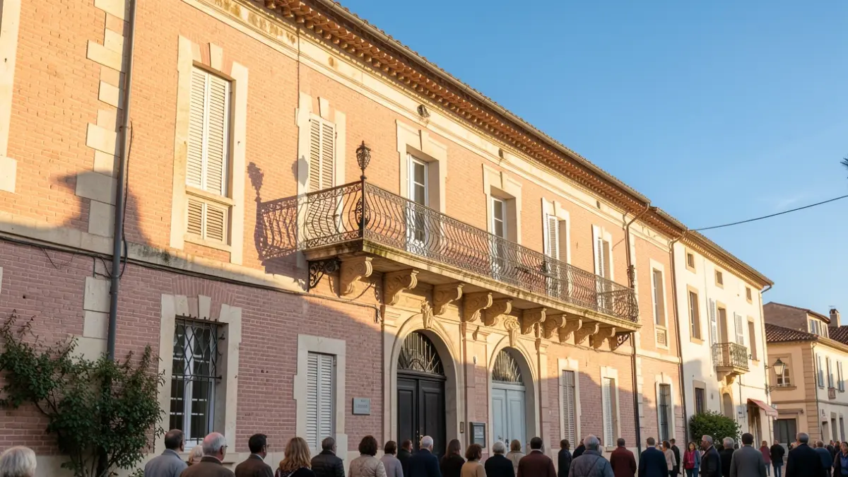 Generic image of a municipal building facade with an ornate balcony, under an afternoon sun.
