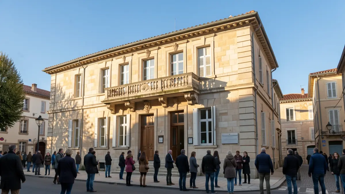 Generic image of the facade of a public administrative building in the South of France, featuring traditional architectural elements and soft sunlight.