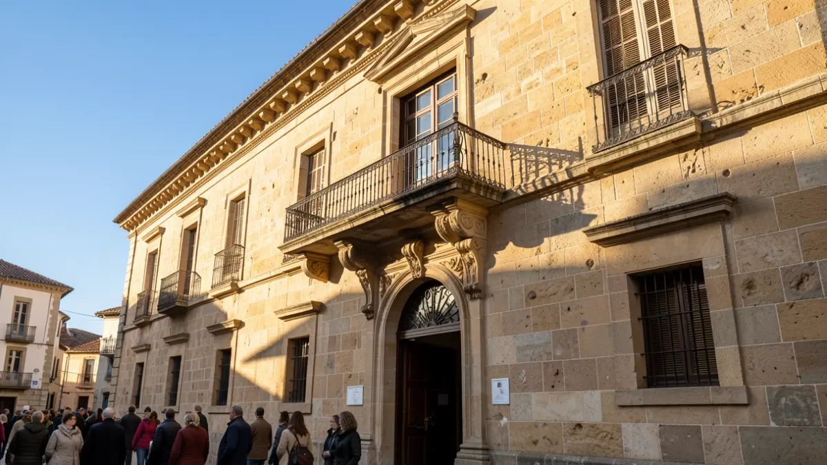 Image générique d'une façade de mairie en pierre du sud de la France avec un balcon orné, sous un soleil d'après-midi.