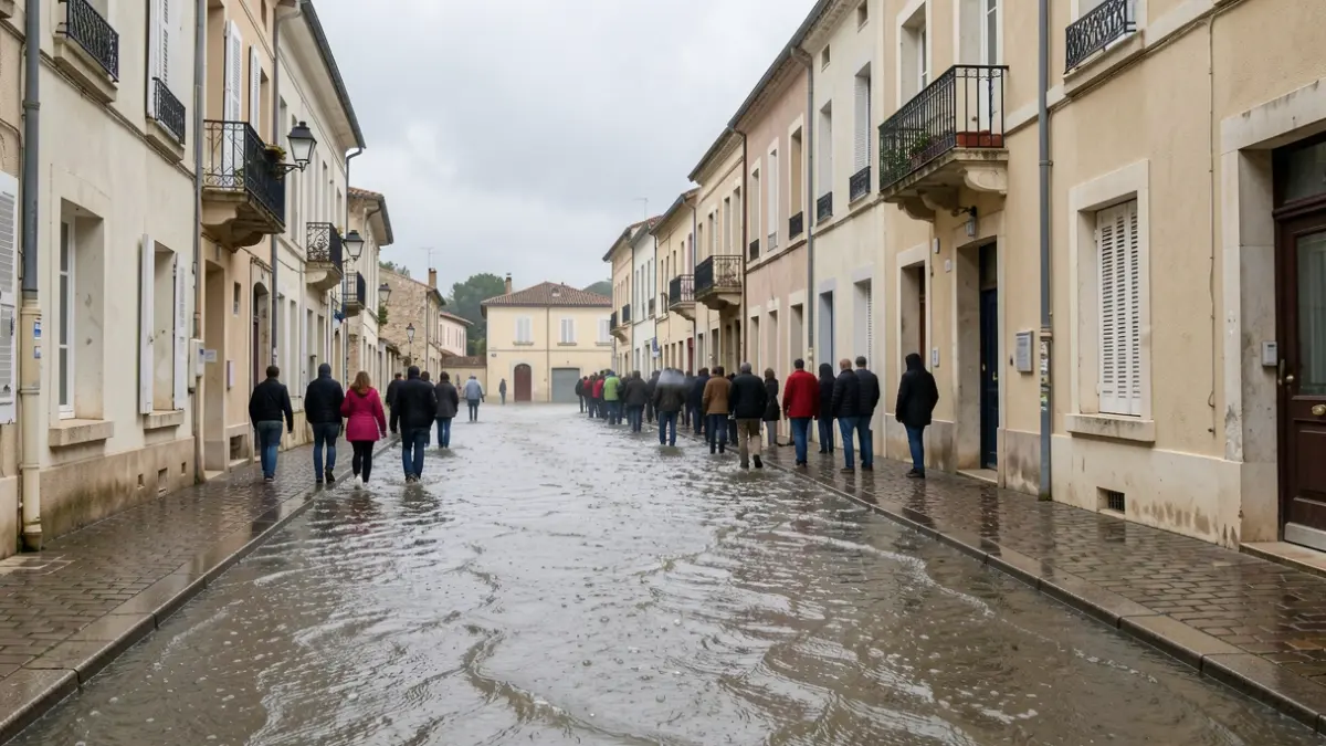 Rue inondée à Saint-Just suite aux intempéries.