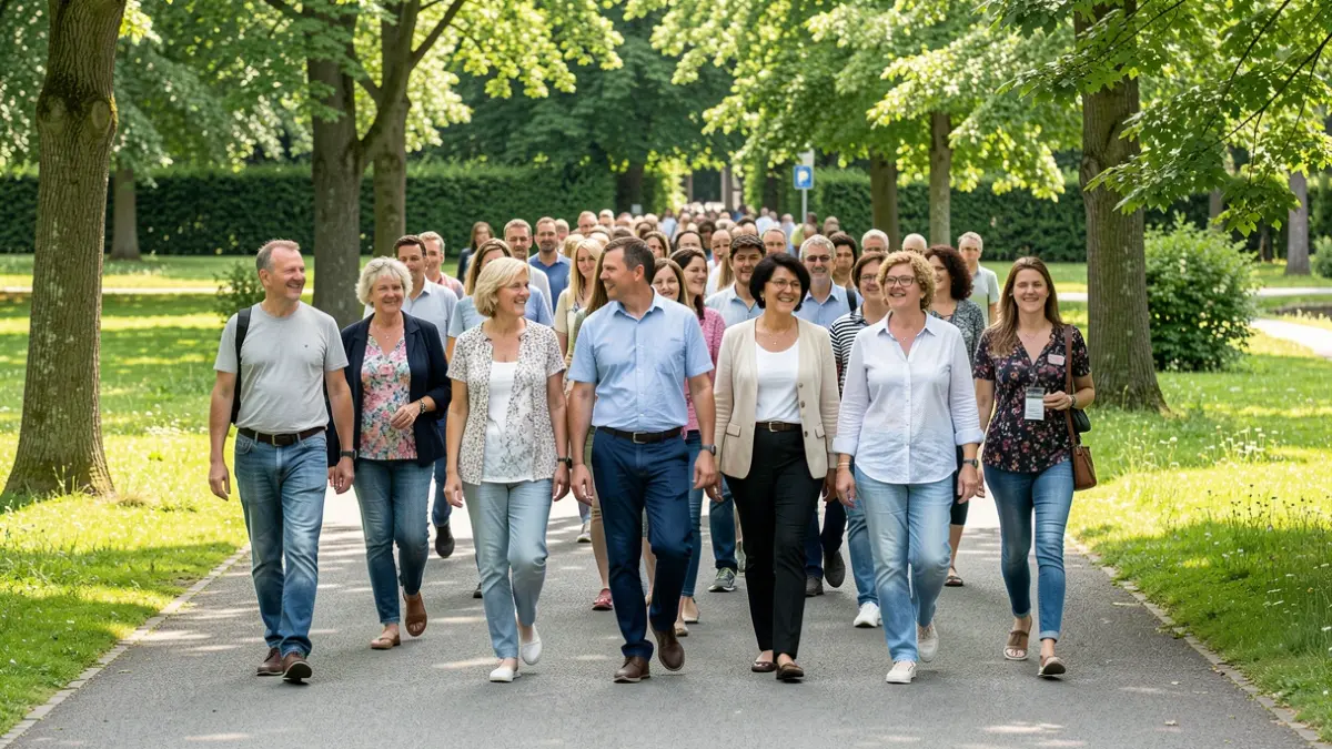 Generic image of a group of people walking together in an outdoor setting during a solidarity event.