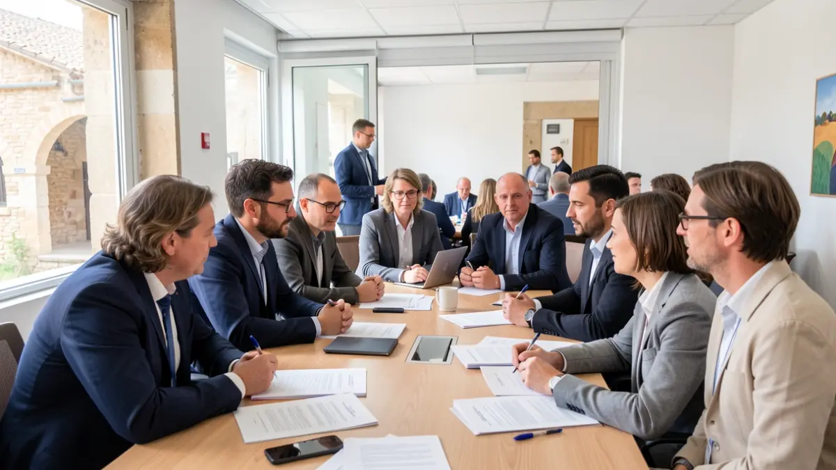 Generic image of professionals participating in an illiteracy awareness day in a modern conference room.