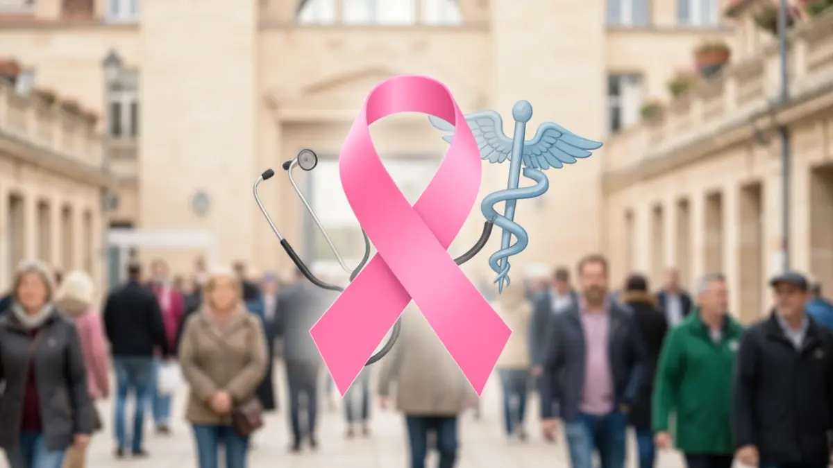 Generic image representing the fight against breast cancer, featuring a pink ribbon and medical symbols.