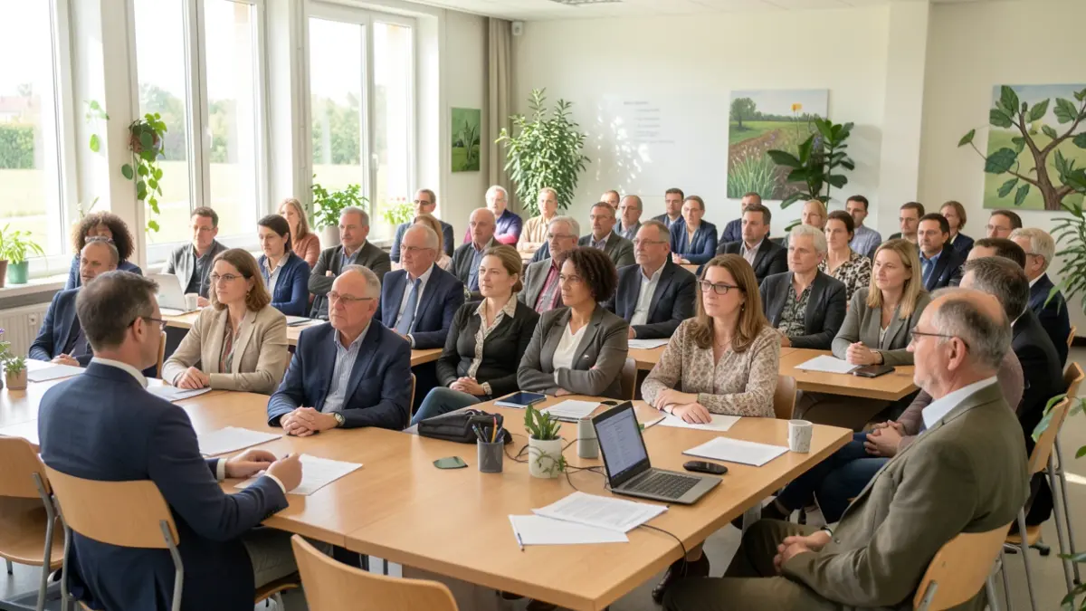 Generic image of a group of elected officials and professionals participating in a biodiversity day in a professional setting.