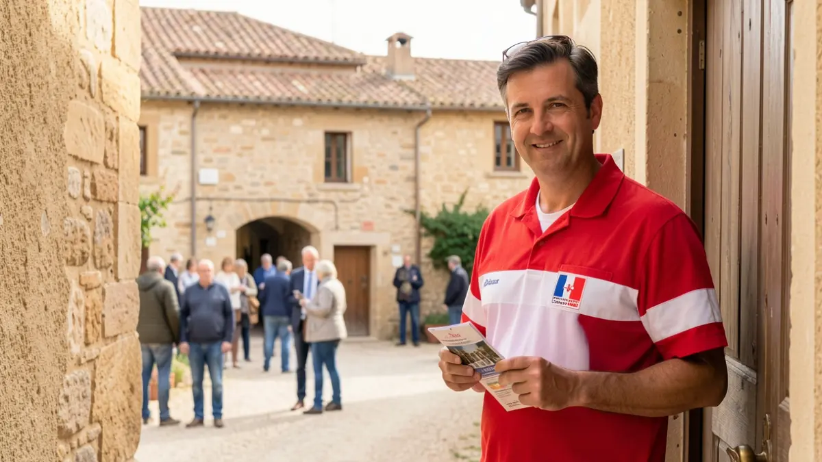 Image générique: présentant des actions humanitaires aux habitants devant leur domicile.