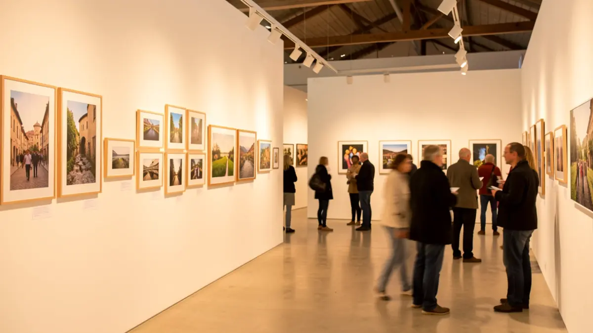 Photography exhibition in Vic-en-Bigorre with displayed works and visitors.