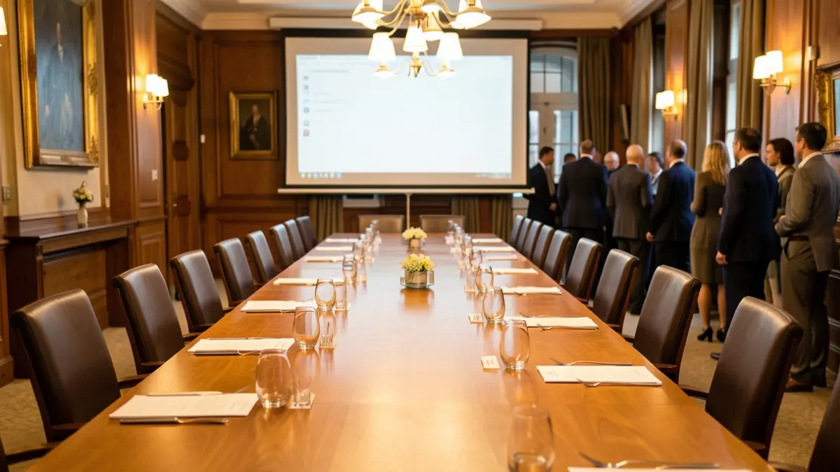 Image générique d'une salle de réunion avec une table et des chaises.