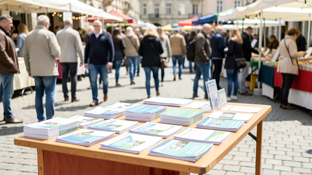 Generic image of a public service outreach event. An information table is set up outdoors with brochures.