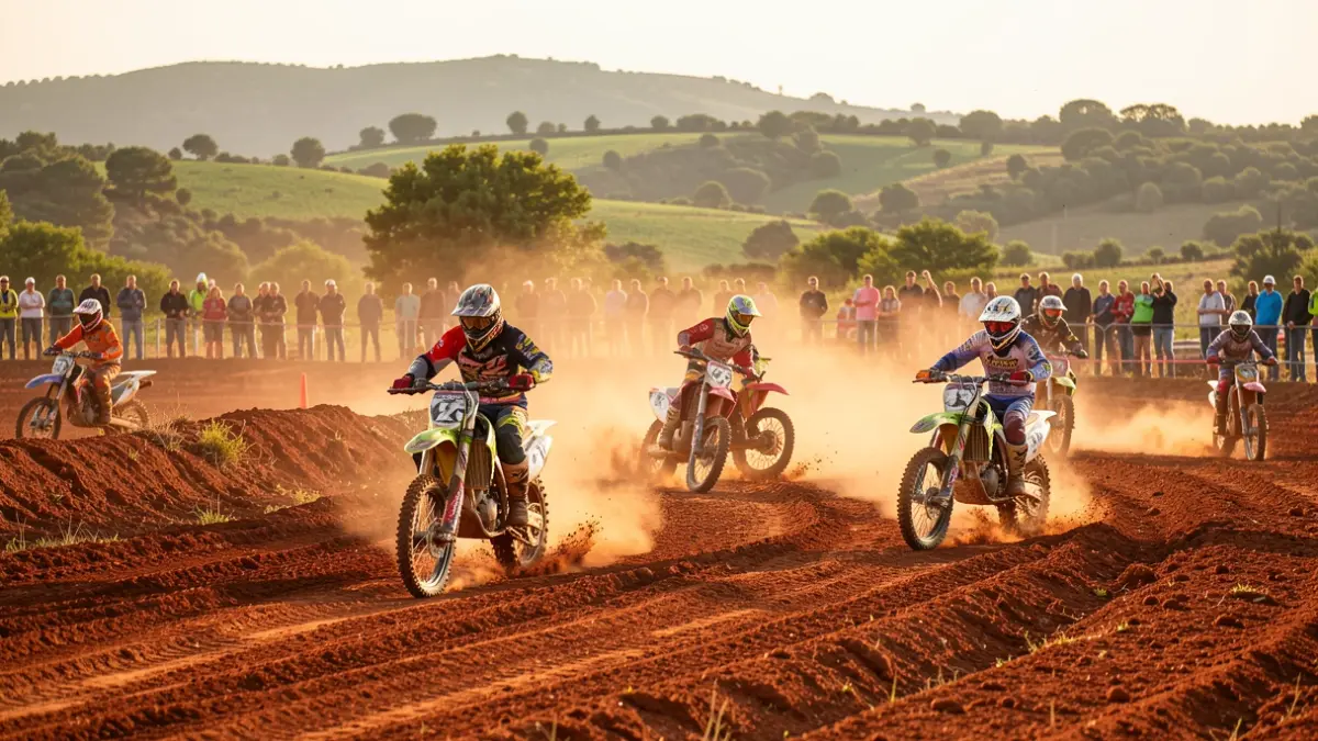 Generic image of the Aveyronnaise Classic motorcycle race in Baraqueville, with bikes in action on a dusty track.