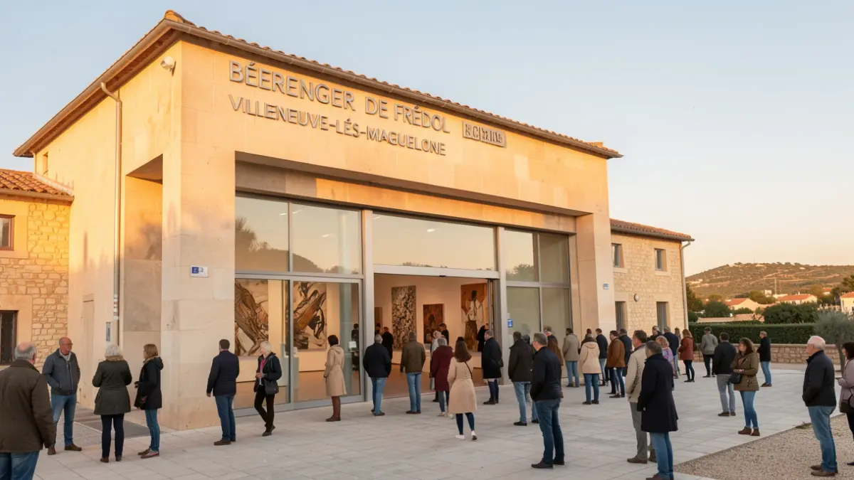 Facade of the Bérenger de Frédol cultural center in Villeneuve-lès-Maguelone, showcasing a contemporary art exhibition space.