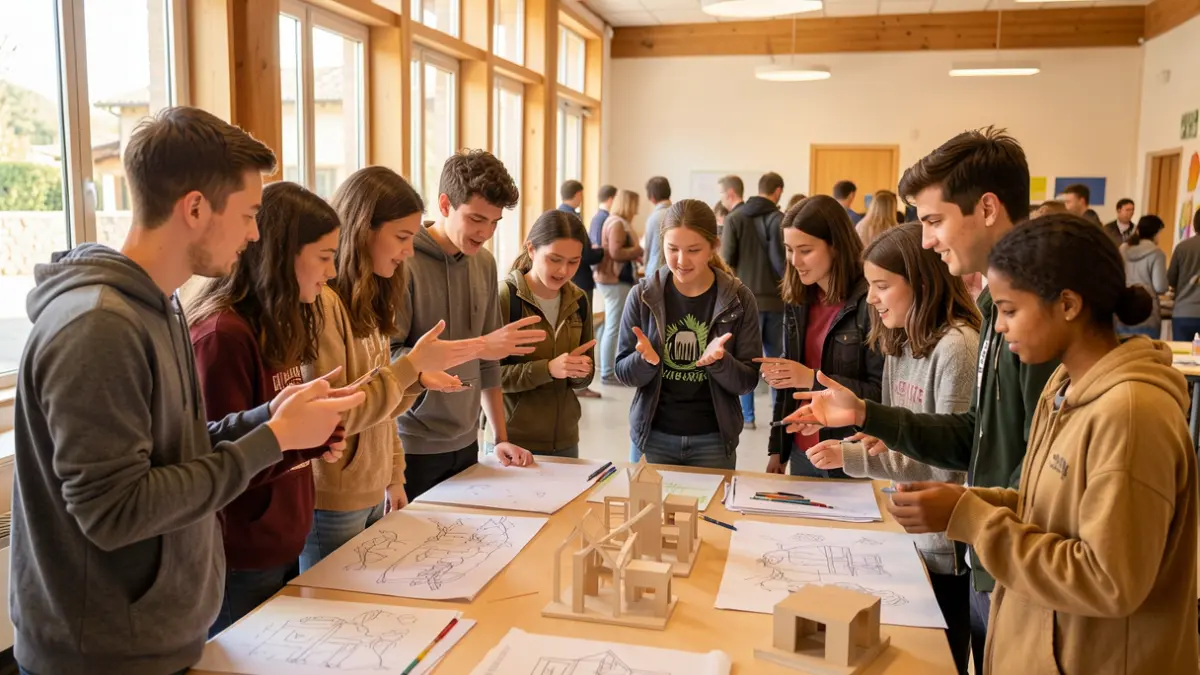 Jeunes Lozériens travaillant sur un projet dans un centre communautaire.