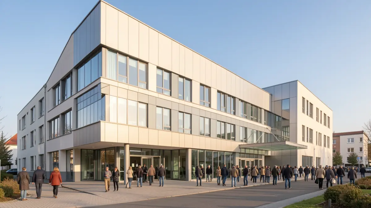 Generic image of a modern hospital building under a blue sky.