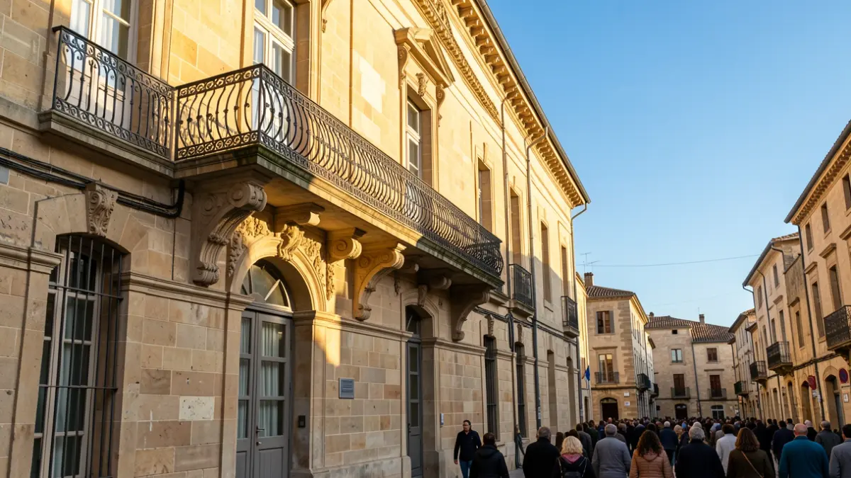 Image générique de la façade d'un bâtiment officiel dans le sud de la France, avec des éléments architecturaux traditionnels et un ciel bleu.