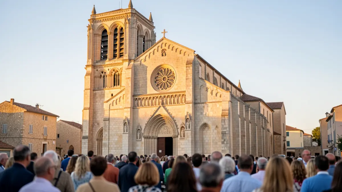 Facade of the Notre-Dame de l’Agenouillade church in Agde during the Sacred Music Festival.