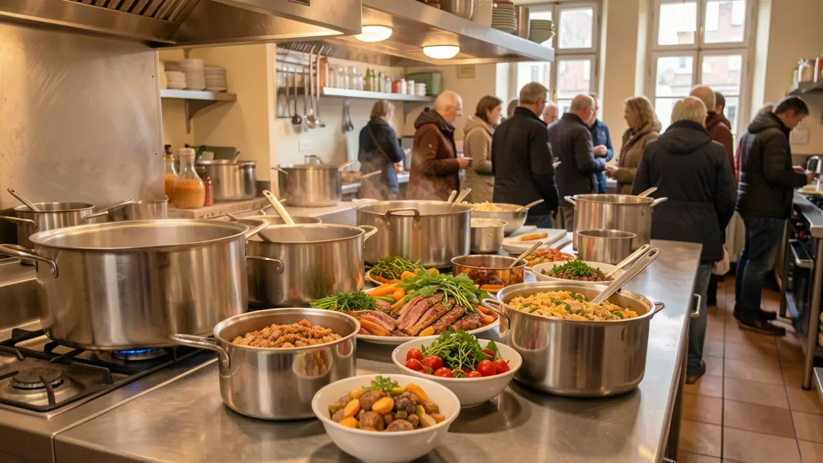 Image générique de préparation culinaire dans une cuisine professionnelle.