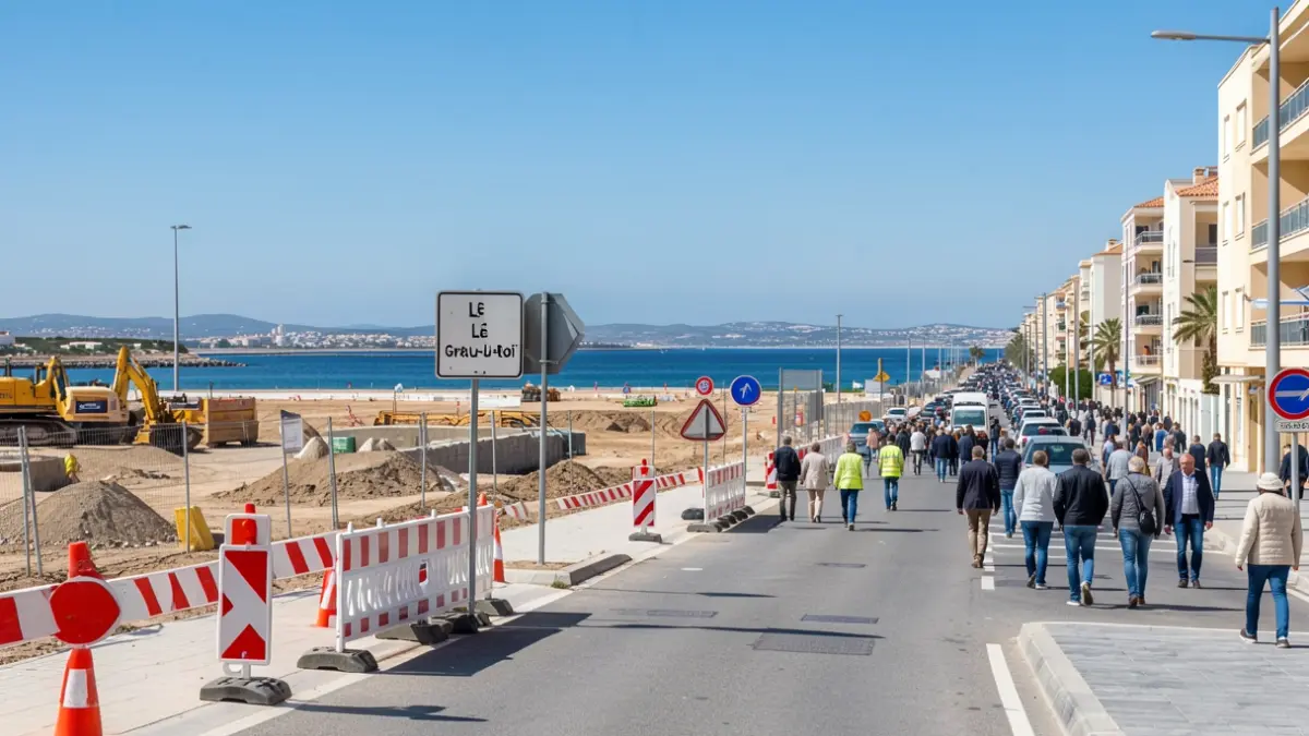Urban development construction site in Le Grau-du-Roi featuring bike lanes and green spaces.