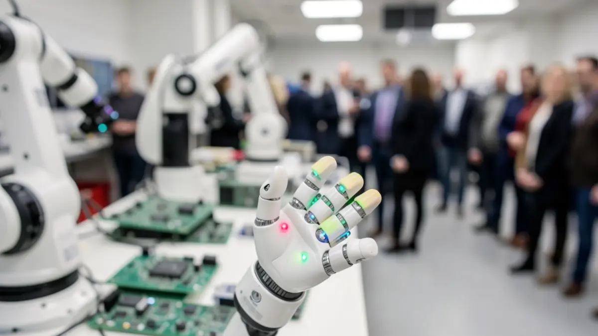 Generic image of a flexible robotic finger with tactile sensors, in a laboratory setting.