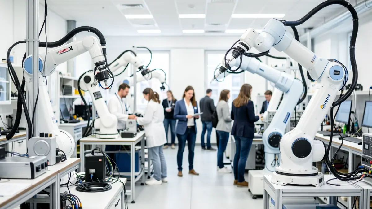 Image générique de l'intérieur d'un laboratoire de robotique avec équipement avancé.