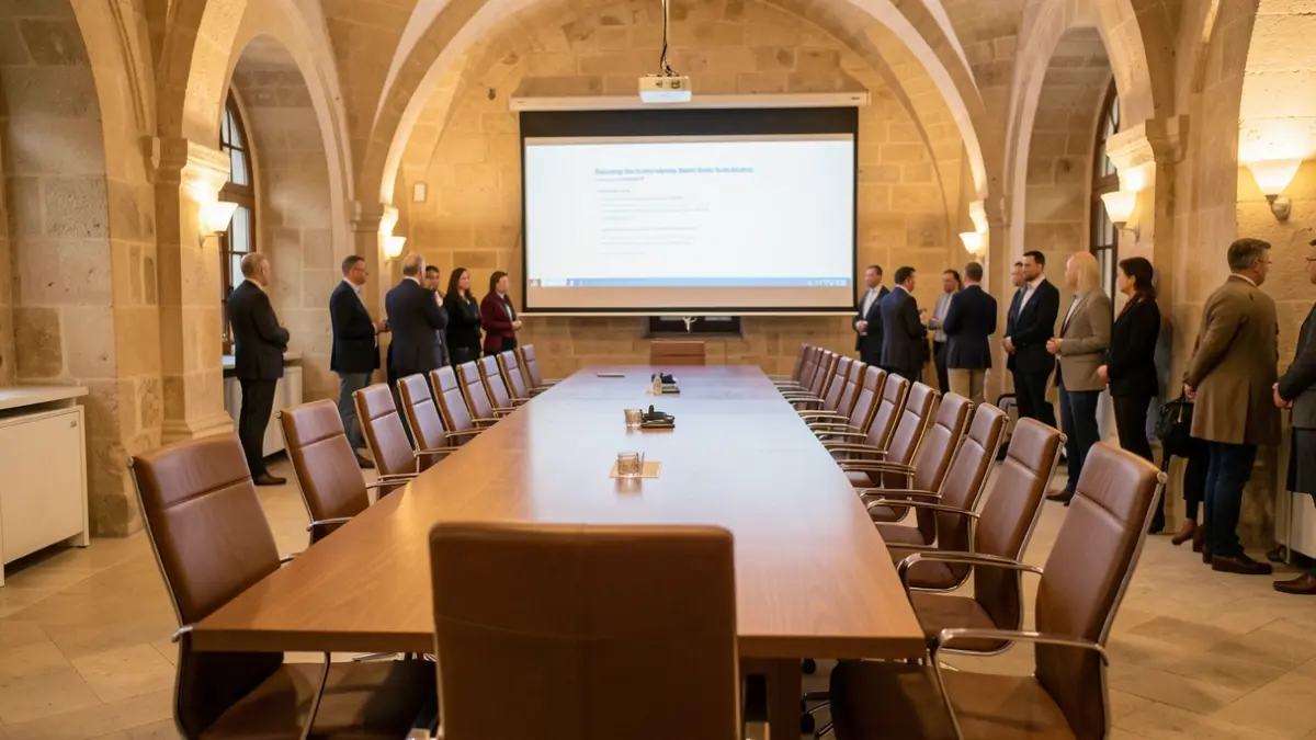 Image générique d'une salle de réunion avec une table et des chaises, dans un style architectural du Sud-Ouest.