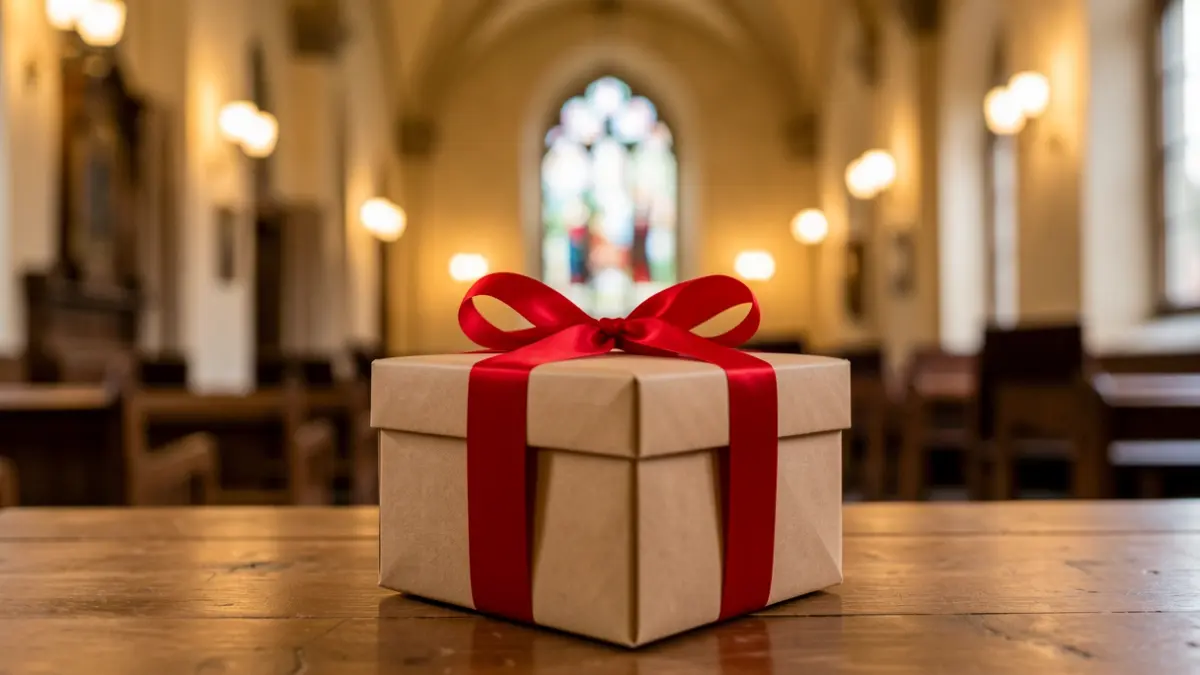 Generic image of a festive gift box on a table.