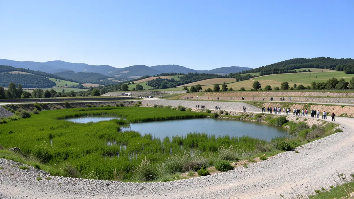 Generic image of a restored wetland area in the South of France with a water retention basin.