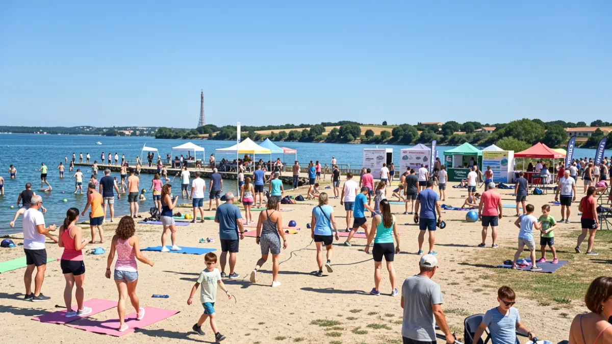 Image générique d'une journée festive en plein air avec des activités sportives et des stands d'information.