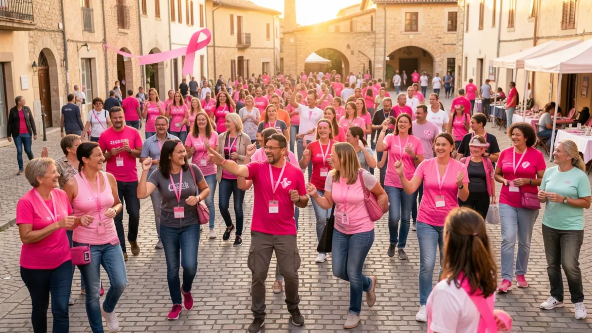 Generic image of a day of solidarity and awareness for breast cancer prevention, with participants engaged in various festive and sporting activities.