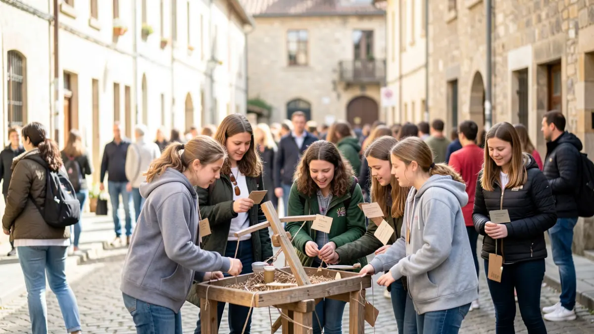 Image générique d'étudiants participant à un jeu de piste dans les rues de Foix.