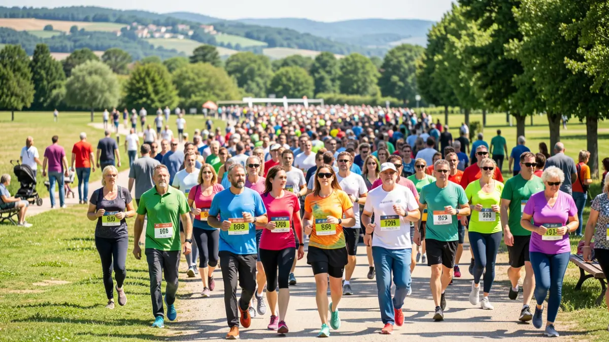 Generic image of a crowd participating in a solidarity walk in a sunny park.