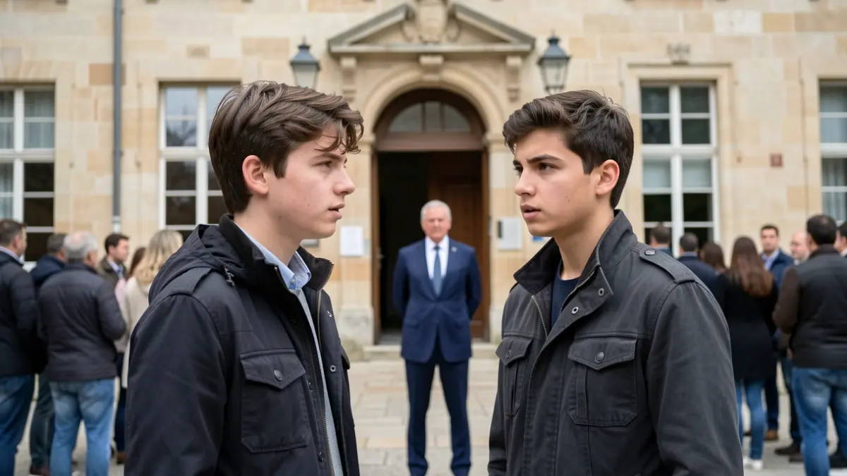 Image générique de deux jeunes gens reçus en mairie pour un rappel à l'ordre par le maire, dans un style de photographie documentaire.