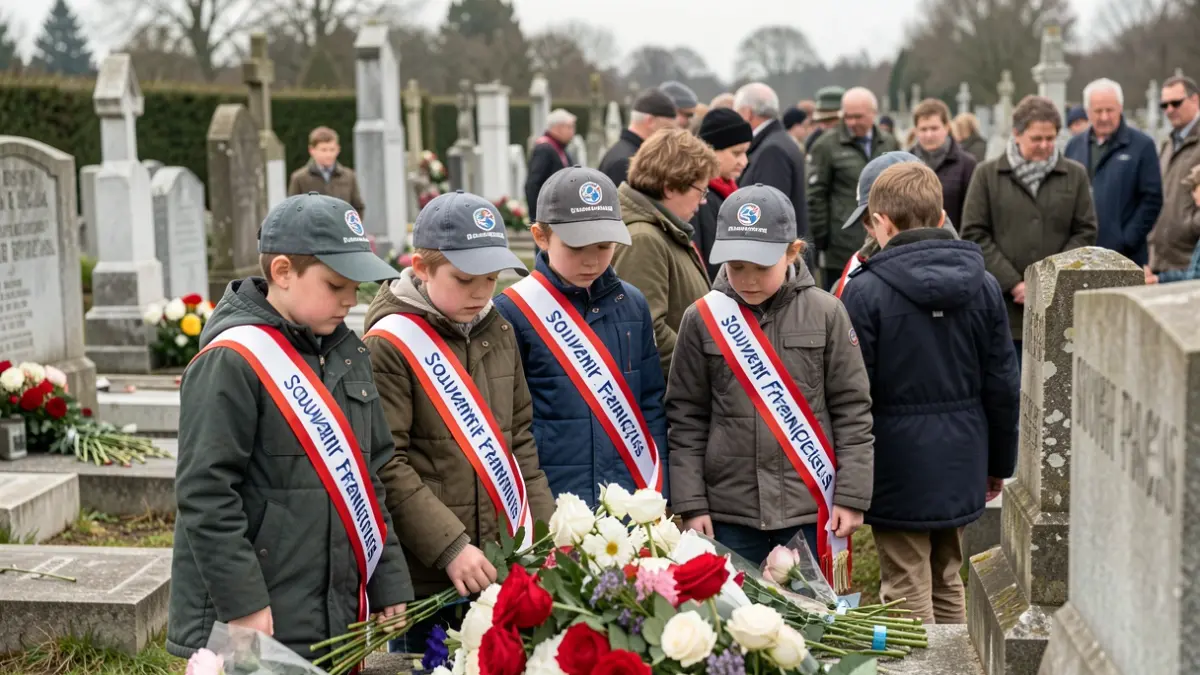 Generic image of young elected officials laying flowers on graves in a military cemetery. The scene is imbued with respect and remembrance.