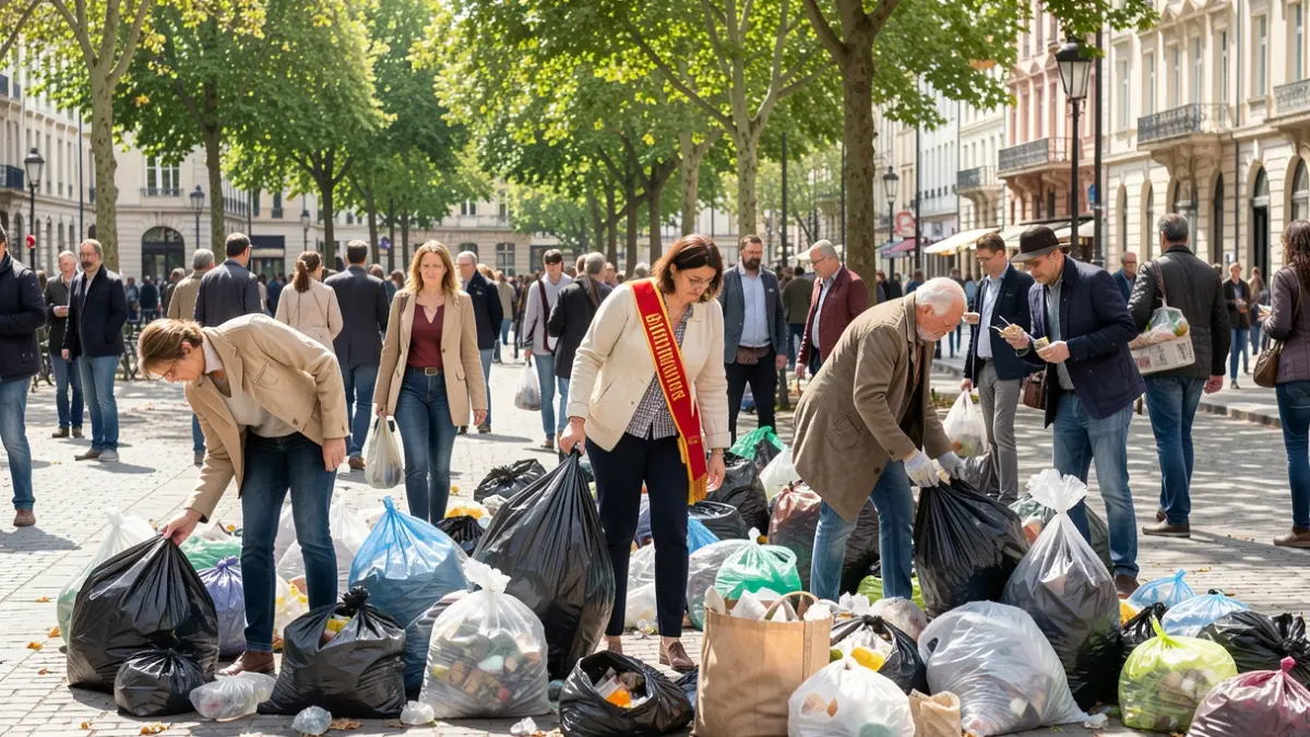 Generic image of a city cleanup operation with citizens and municipal elected officials mobilized.