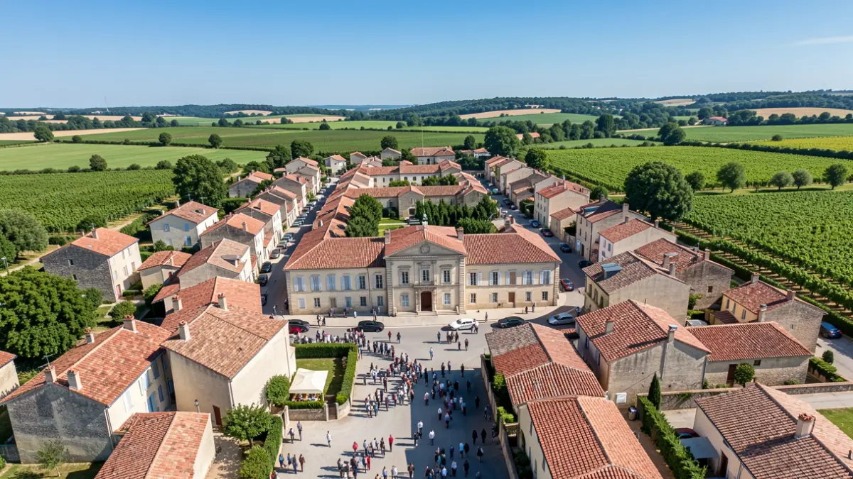 Generic image of the town of Lunel-Viel, showing houses and the town hall building.