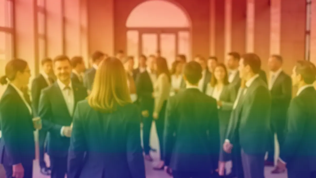 Generic image representing professional inclusion and diversity, with blurred silhouettes and a subtle rainbow hue.