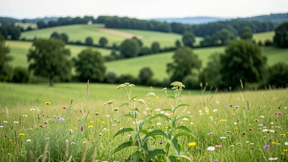 Paysage du Haut-Languedoc avec des plantes envahissantes et indigènes.
