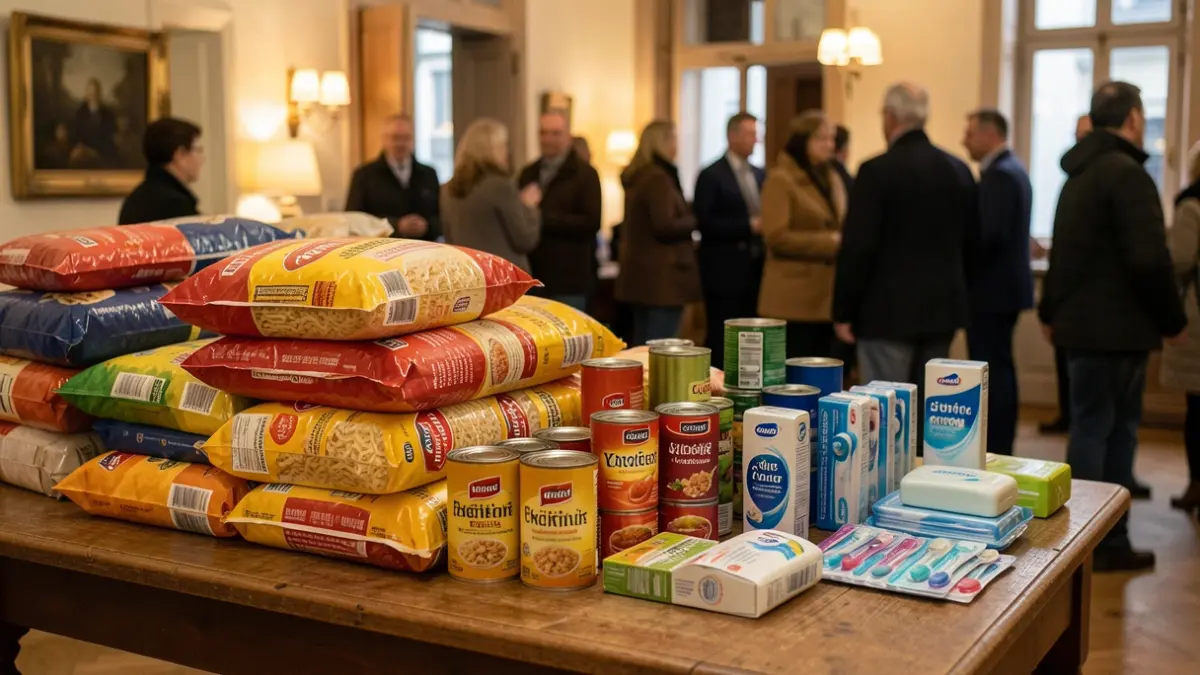 Generic image of food and hygiene products collected for charity.