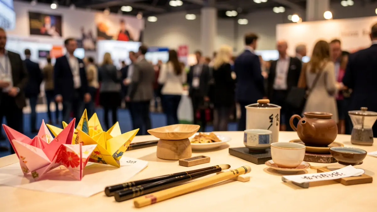 Generic image: such as art and floral elements, manga, and teas, arranged in an exhibition space.