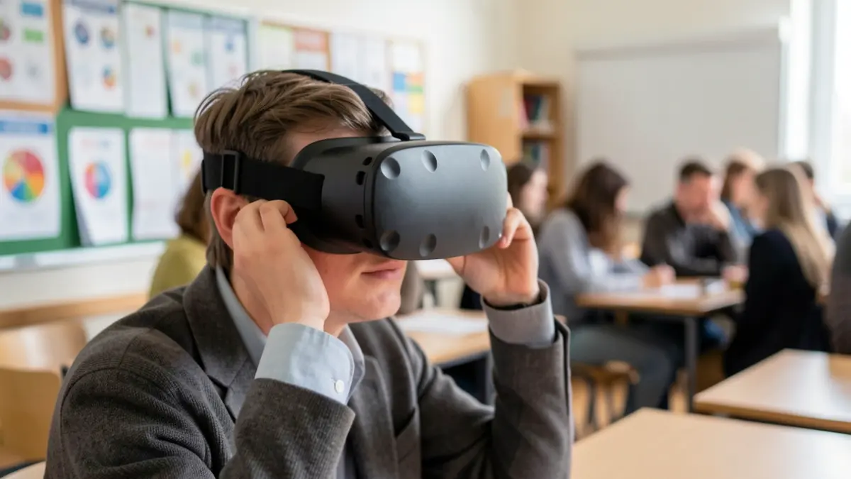 Generic image of a virtual reality headset being used in a learning context.
