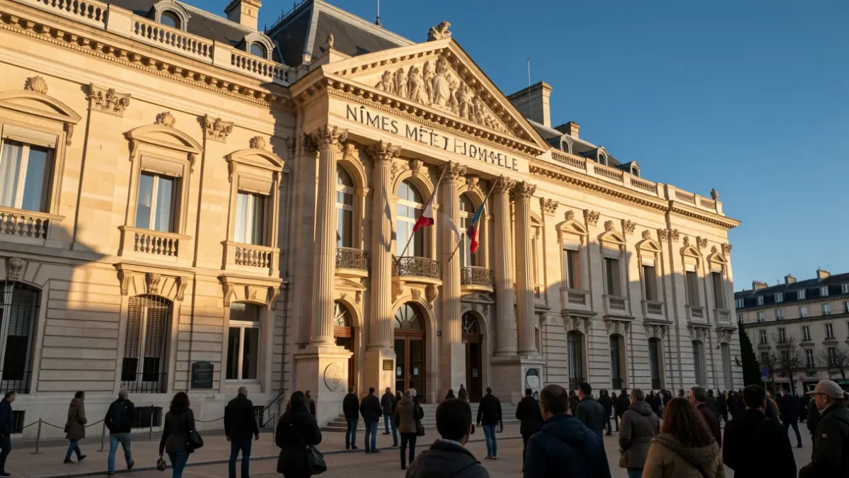 Facade of the Nîmes Métropole town hall, official architecture in the afternoon sun.