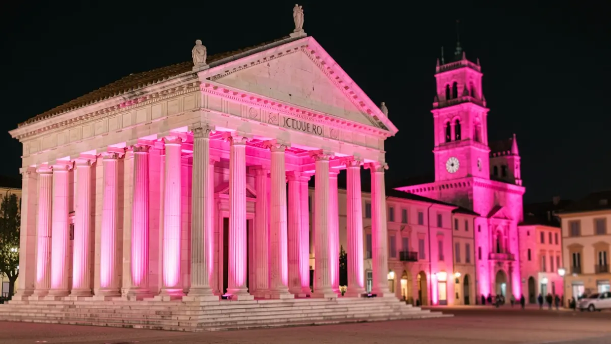 Monuments emblématiques de Nîmes illuminés en rose pour Octobre Rose.