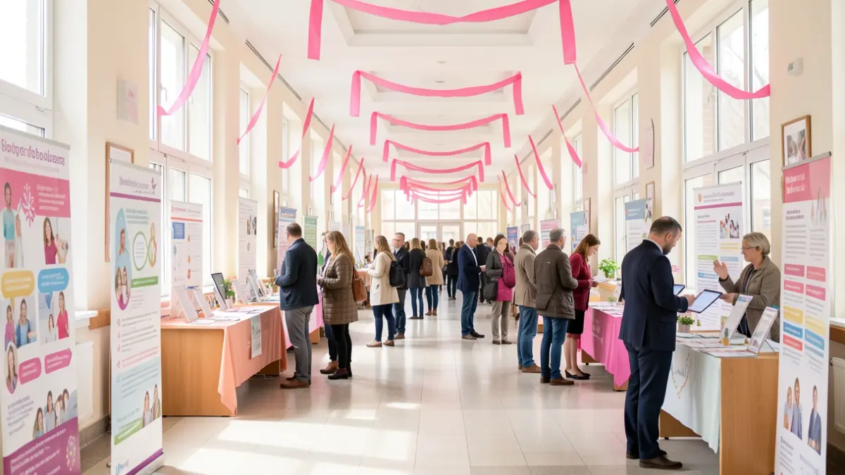 Generic image: with information booths and pink ribbons.