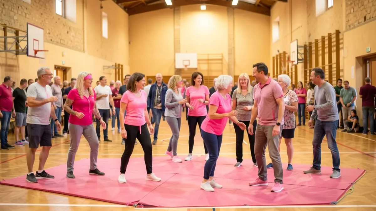 Generic image of a solidarity and convivial sports session with a touch of pink.