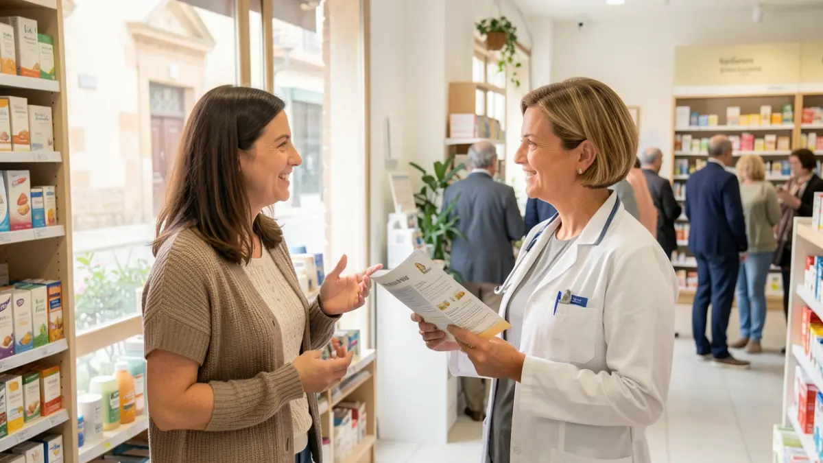Des femmes discutent avec une professionnelle de santé dans une pharmacie dans le cadre d'Octobre Rose.